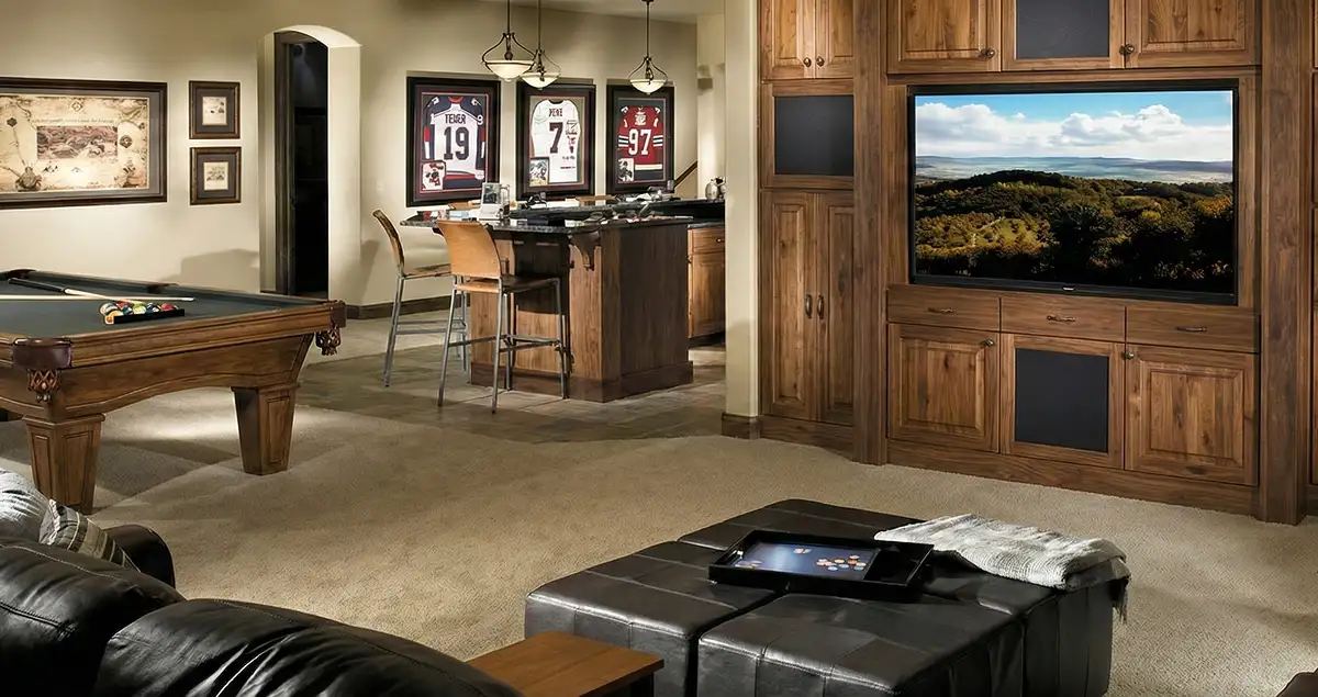 finished basement remodeling project transforming a basement into a comfortable living space in Atlanta, GA