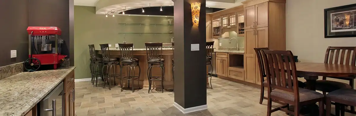 modern basement remodeling with custom finishes and open layout in a home in Atlanta, GA