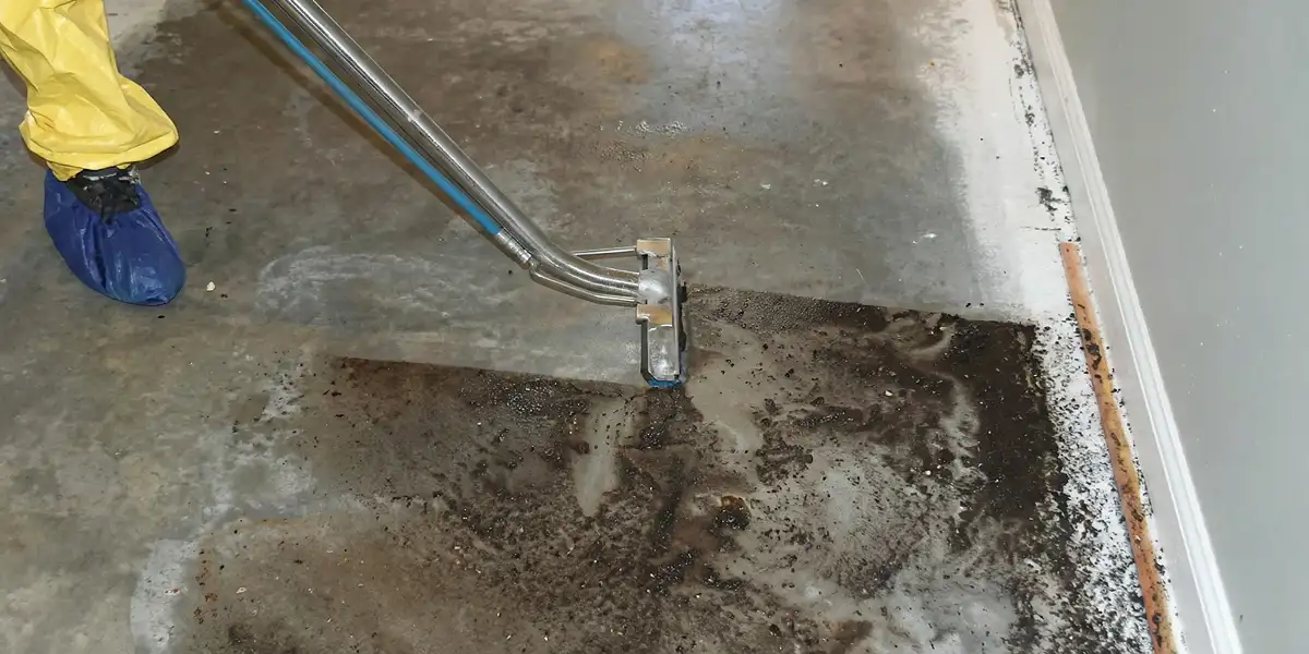sewage removal technicians extracting contaminated wastewater from a residential floor in Atlanta, GA