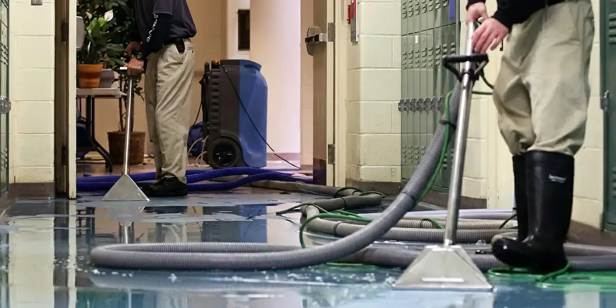 water damage restoration technicians performing professional water extraction inside a property in Atlanta, GA